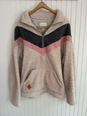 Simply Southern Sweater Size L with quarter zip and Stripe Accents